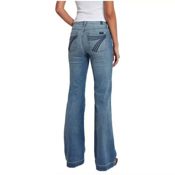 7 For All Mankind Denim - 7 For All Mankind Mid Rise Dojo Flare Wide Leg Distressed Authentic Light 29 34